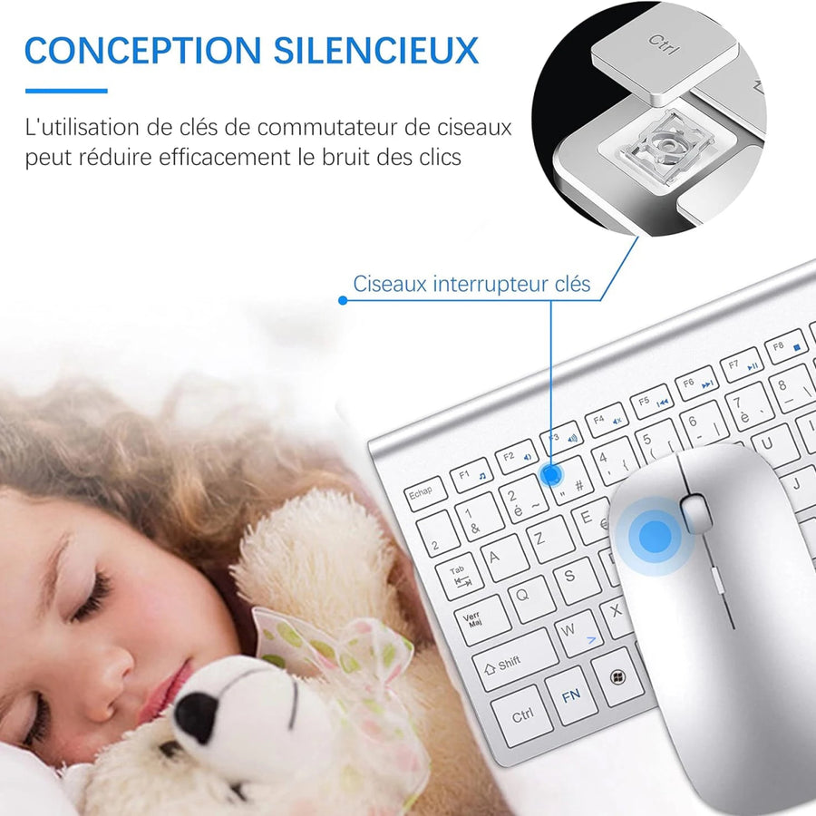 Clavier et souris sans fil ergonomiques NVAHVA - Disposition AZERTY, 1200 DPI - Maison du portable