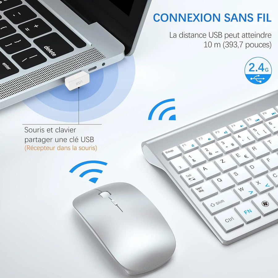 Clavier et souris sans fil ergonomiques NVAHVA - Disposition AZERTY, 1200 DPI - Maison du portable
